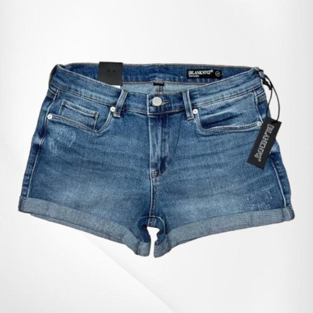 Blank NYC Women's Blue Denim Mid Rise The Fulton Roll Up Boyfriend Shorts Summer - Picture 4 of 13